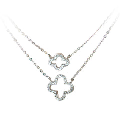 Double Diamond Lucky Clover White Gold Necklace