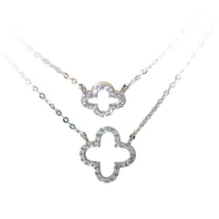 Double Diamond Lucky Clover White Gold Necklace