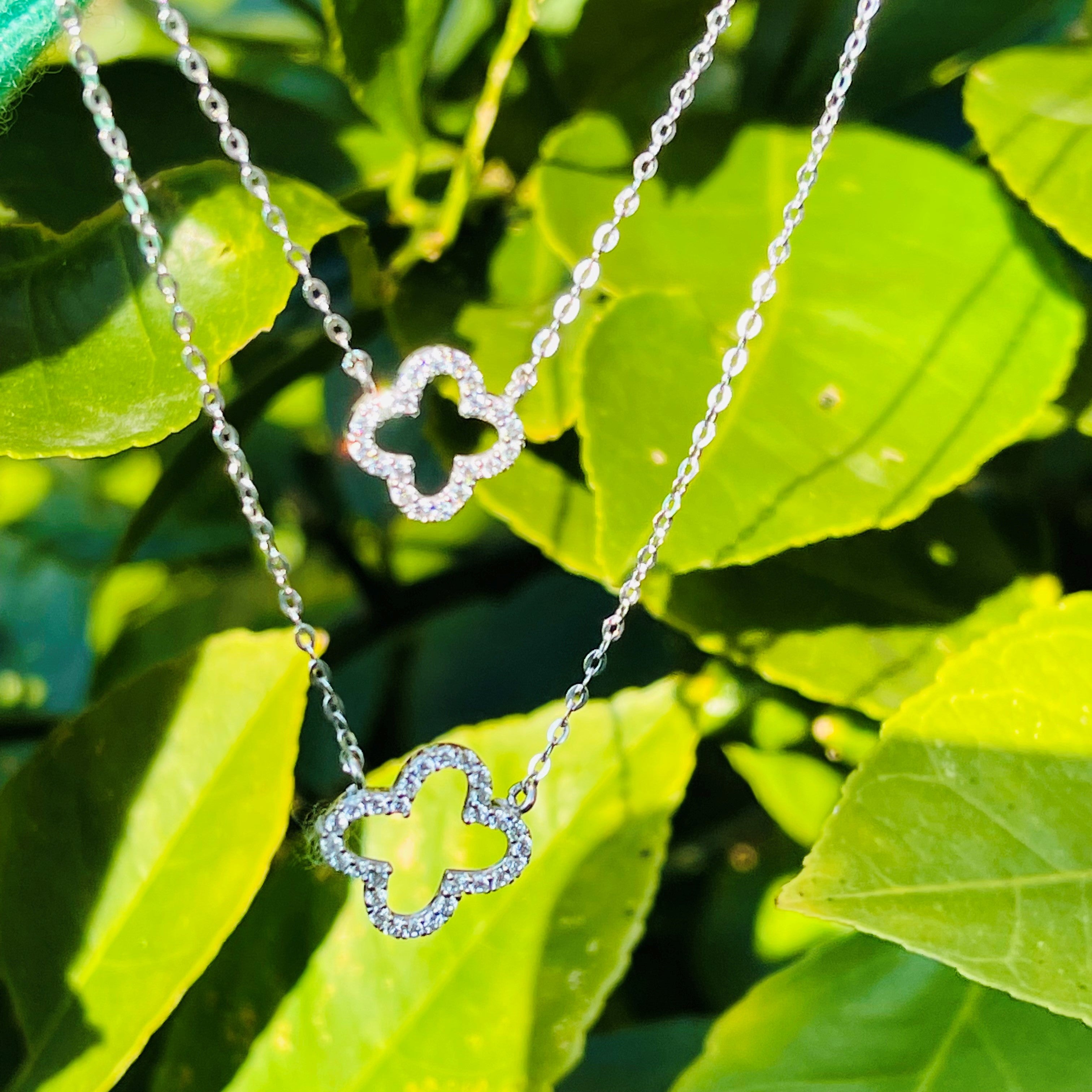 Double Diamond Lucky Clover White Gold Necklace