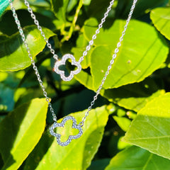 Double Diamond Lucky Clover White Gold Necklace