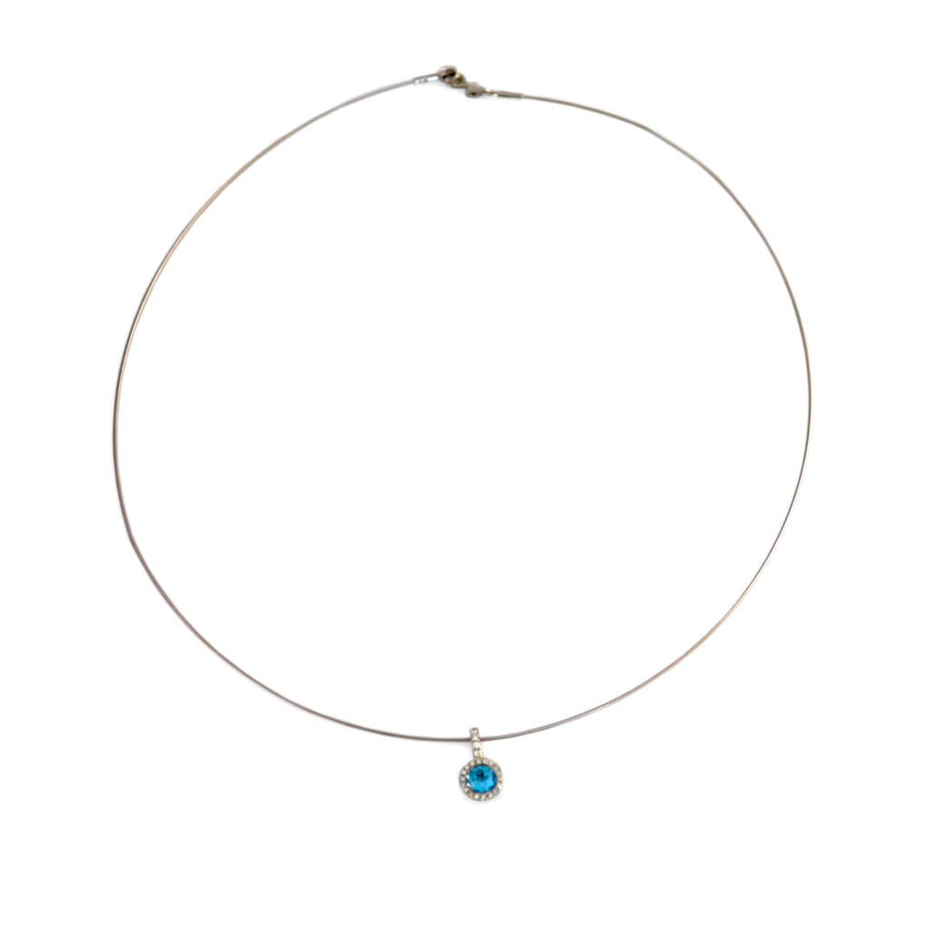 Dazzling Diamond & Blue Topaz Solitaire White Gold Necklace