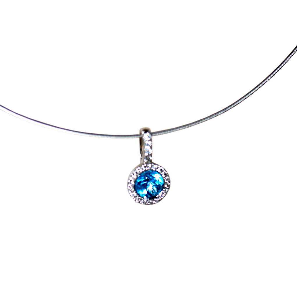 Dazzling Diamond & Blue Topaz Solitaire White Gold Necklace