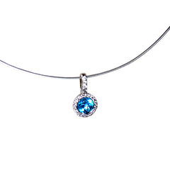 Dazzling Diamond & Blue Topaz Solitaire White Gold Necklace