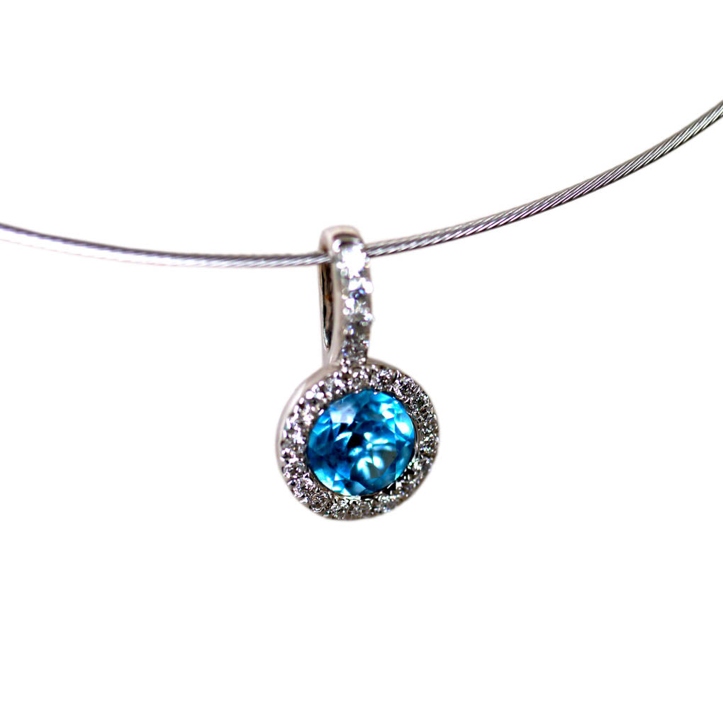 Dazzling Diamond & Blue Topaz Solitaire White Gold Necklace