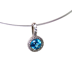 Dazzling Diamond & Blue Topaz Solitaire White Gold Necklace