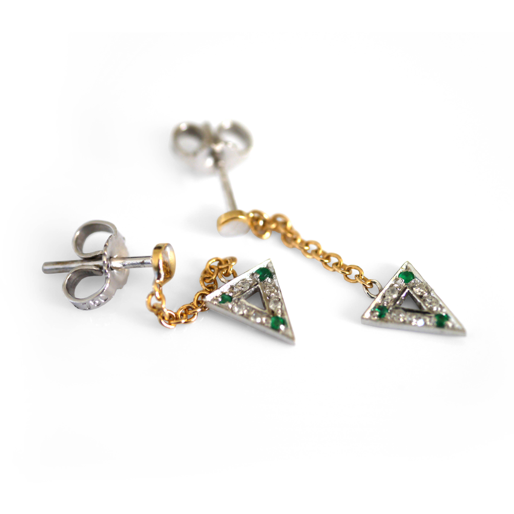 Emerald & Diamond Articulated Arrow Earrings