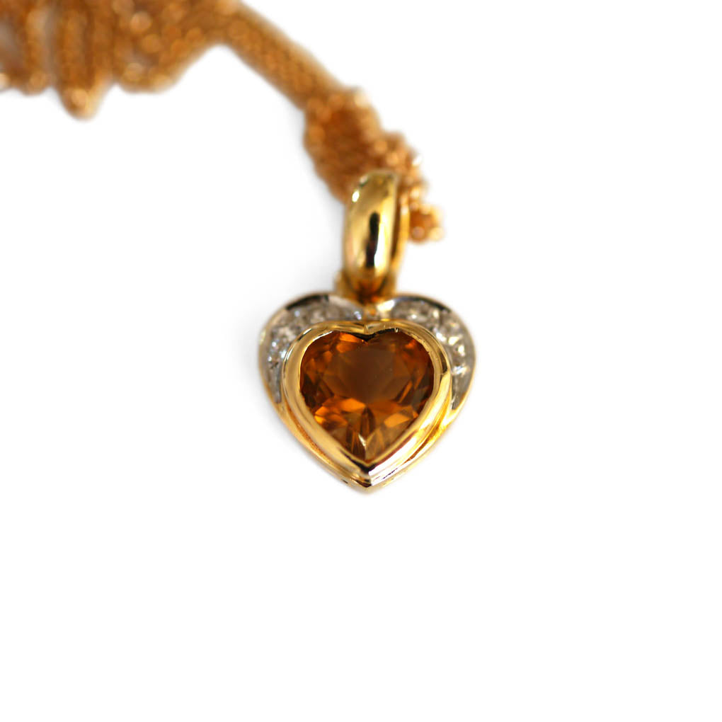 Citrine & Diamond Teeny Tiny Heart Necklace