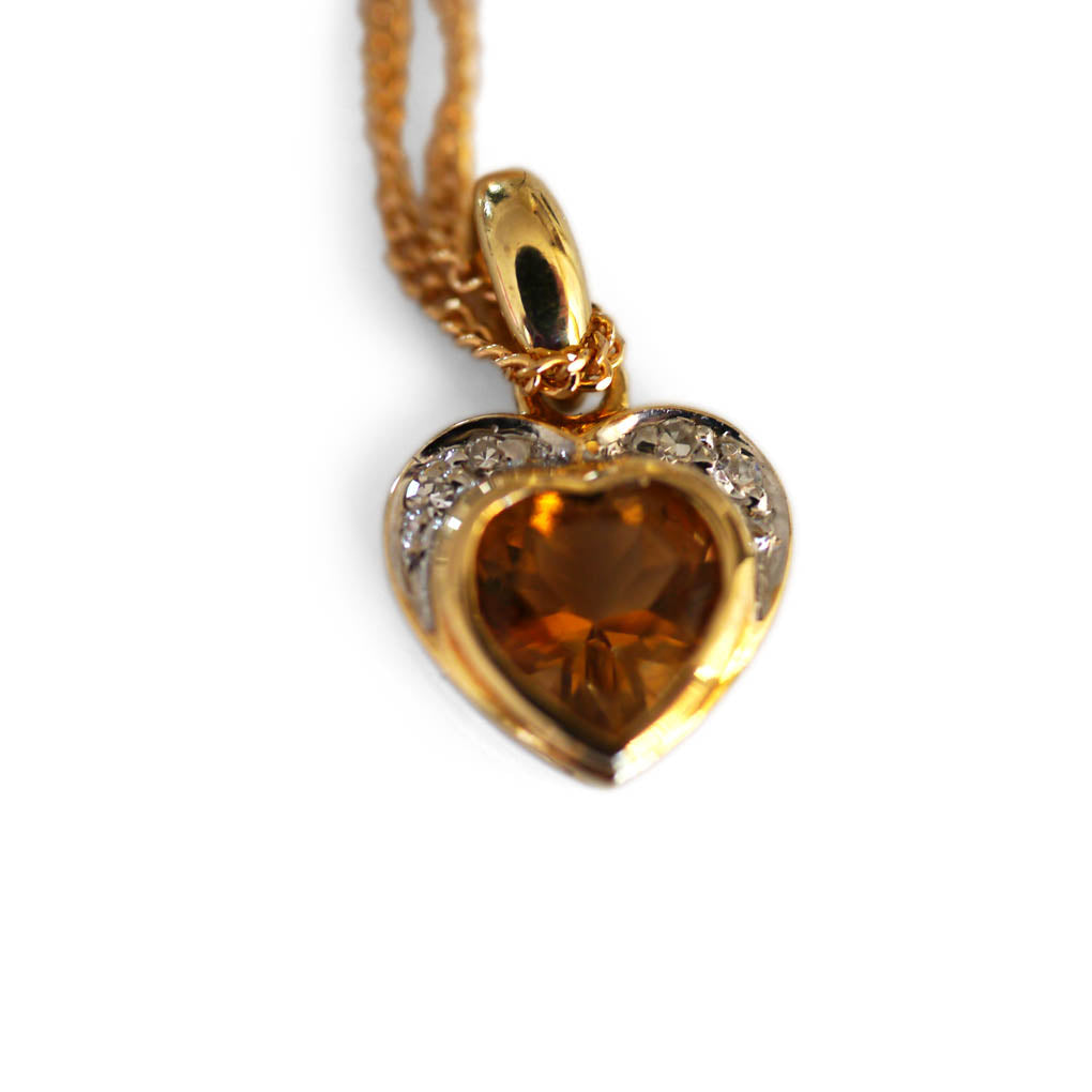 Citrine & Diamond Teeny Tiny Heart Necklace