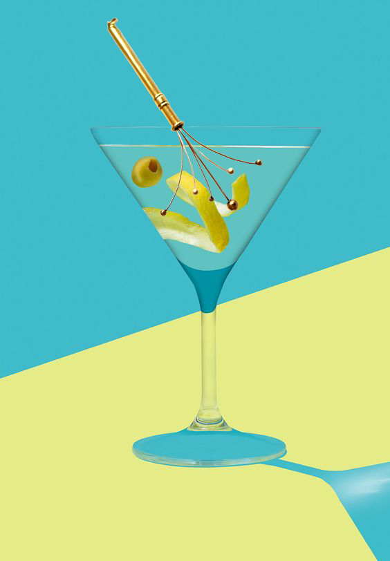 Articulated Swizzle Stick Cocktail Gold Pendant c.1970s
