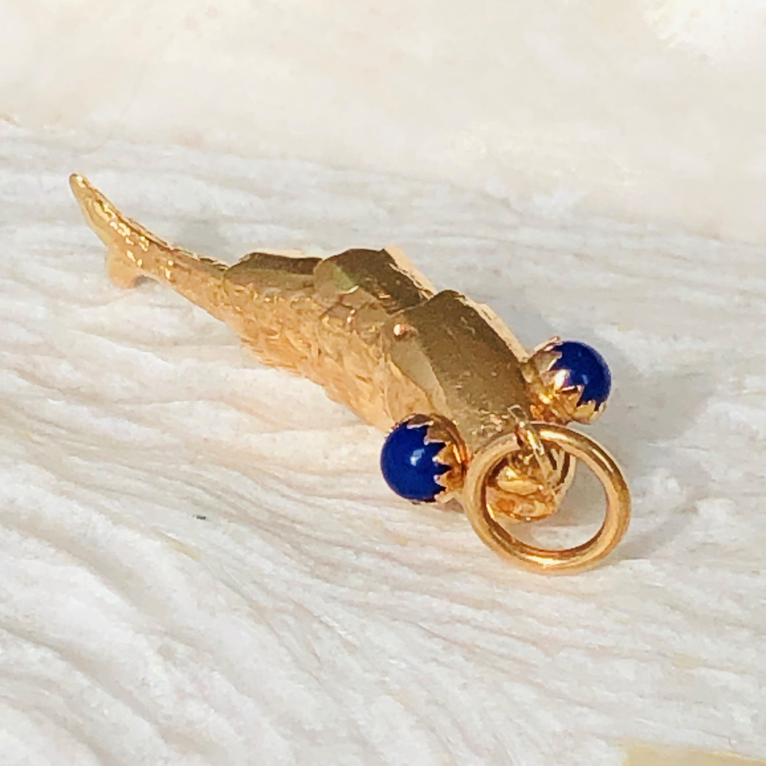18K Lapis Lazuli Gold Articulated Fish Pendant