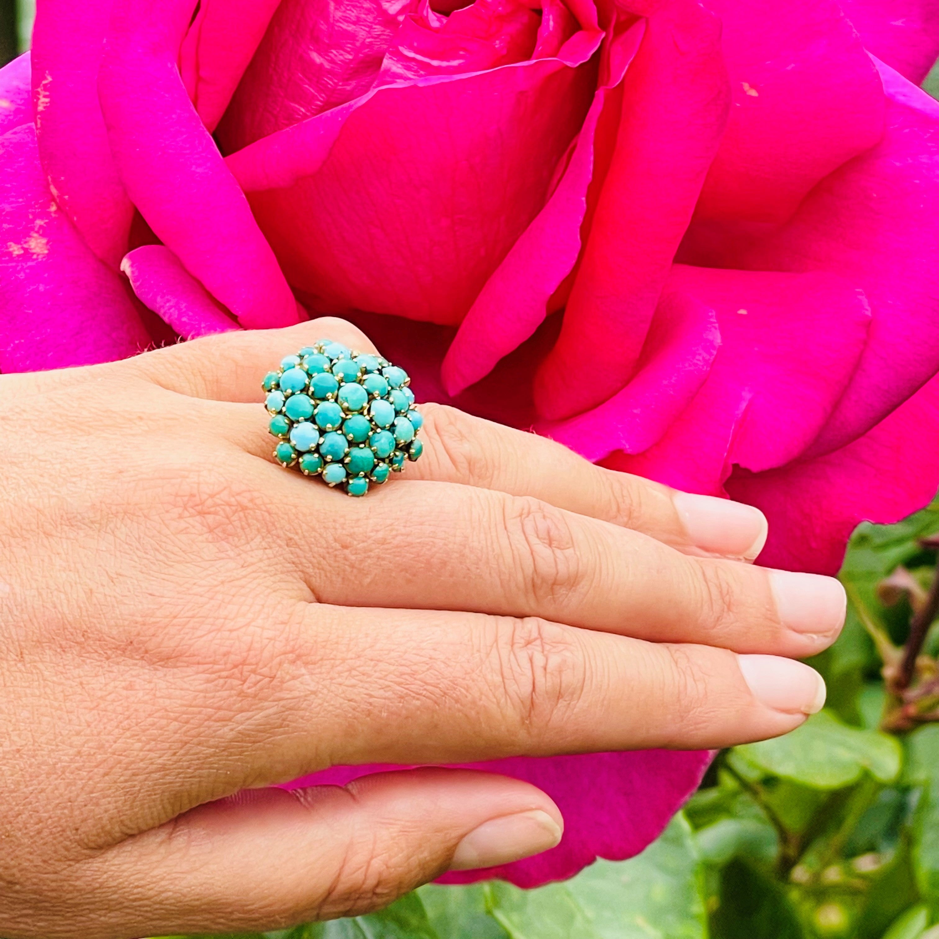 Confection of Turquoise Bombe Cocktail Ring 1960s