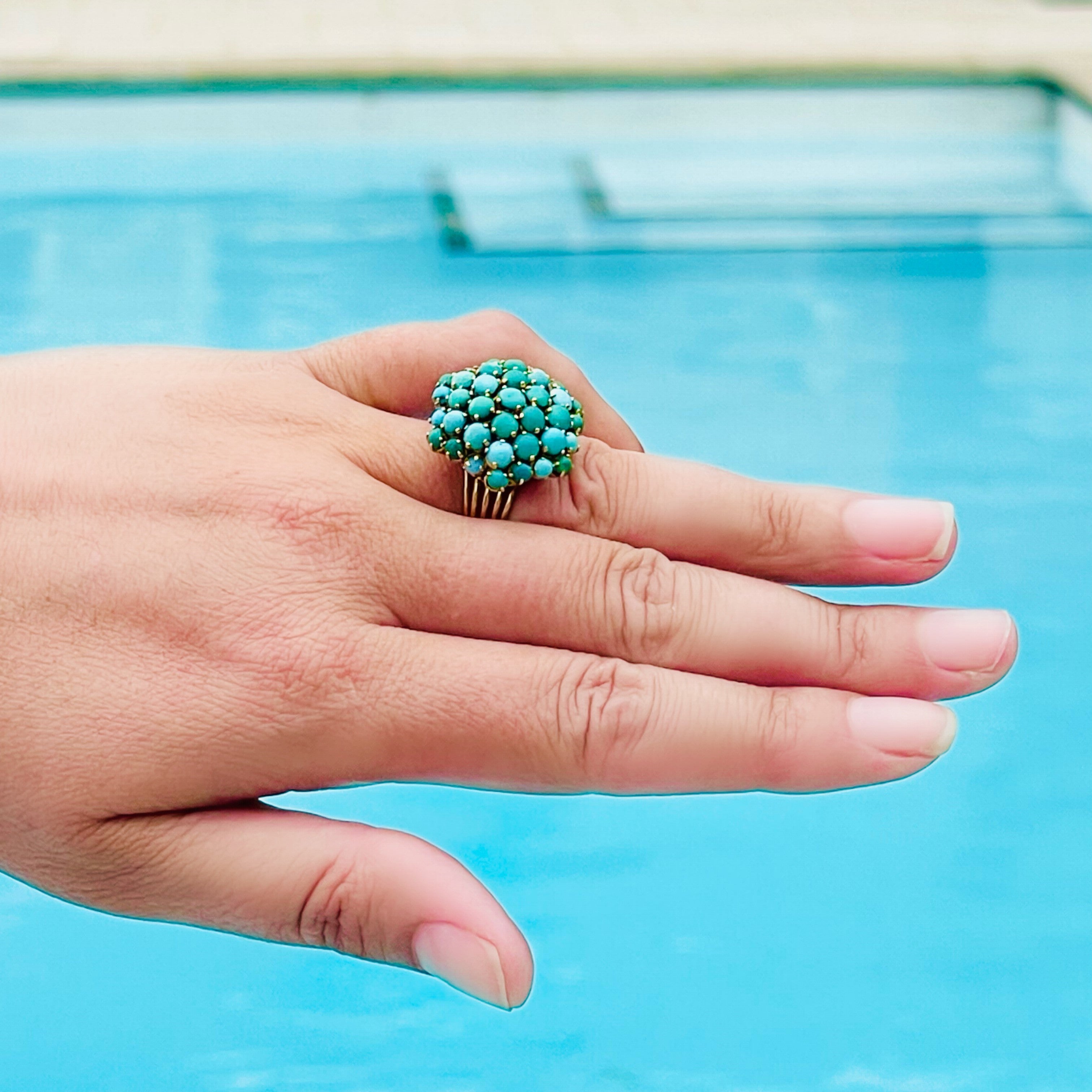 Confection of Turquoise Bombe Cocktail Ring 1960s