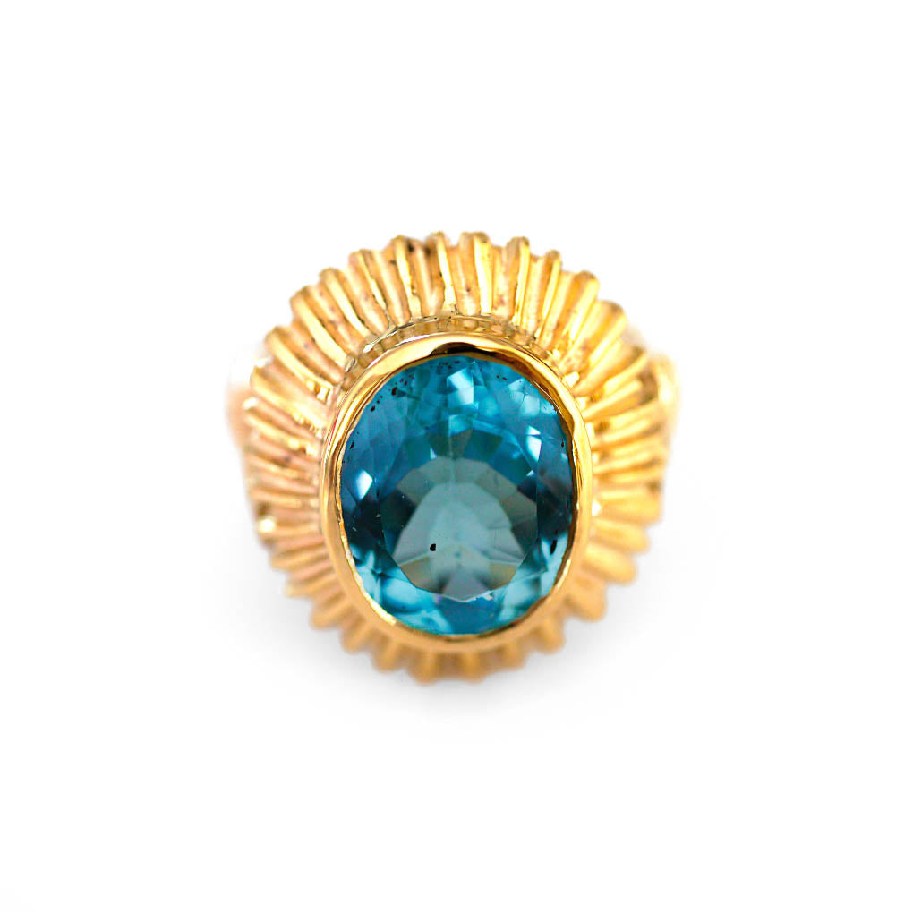 Blue Topaz Sunburst Cocktail Ring 1960s
