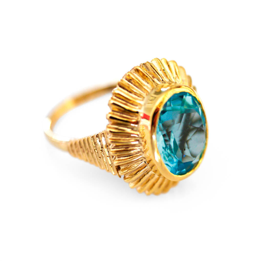 Blue Topaz Sunburst Cocktail Ring 1960s