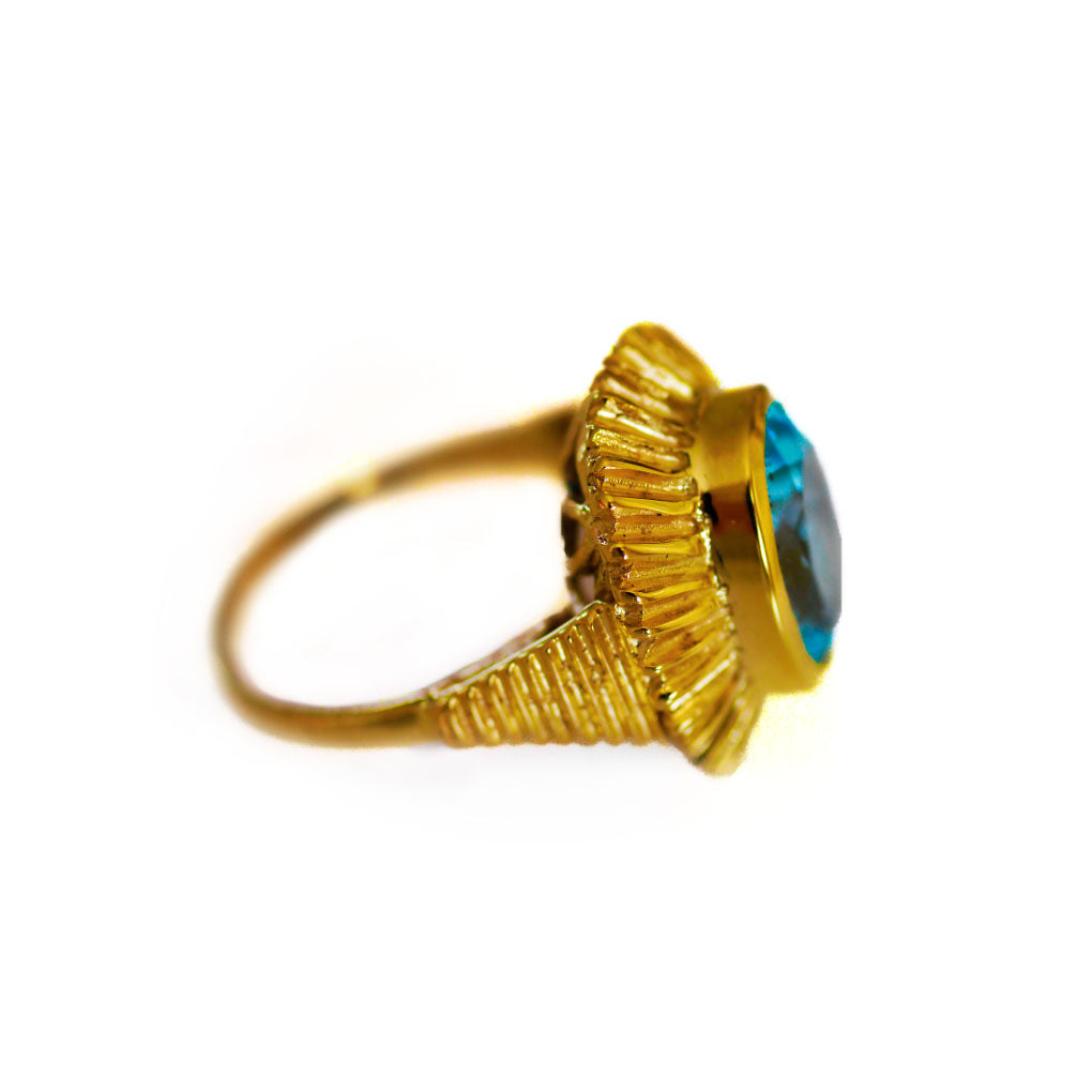 Blue Topaz Sunburst Cocktail Ring 1960s