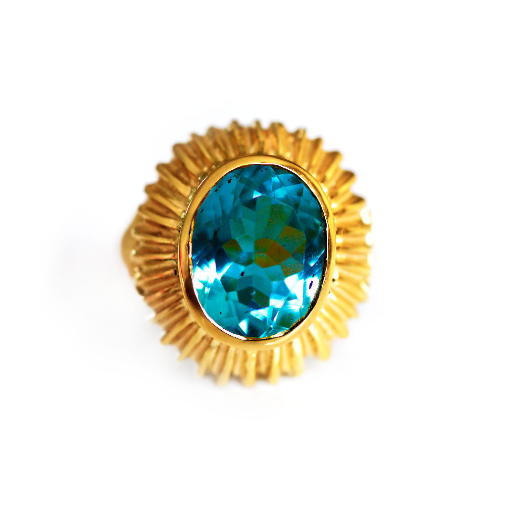 Blue Topaz Sunburst Cocktail Ring 1960s