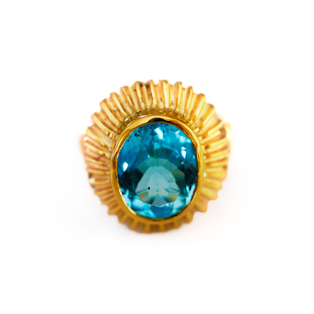 Blue Topaz Sunburst Cocktail Ring 1960s