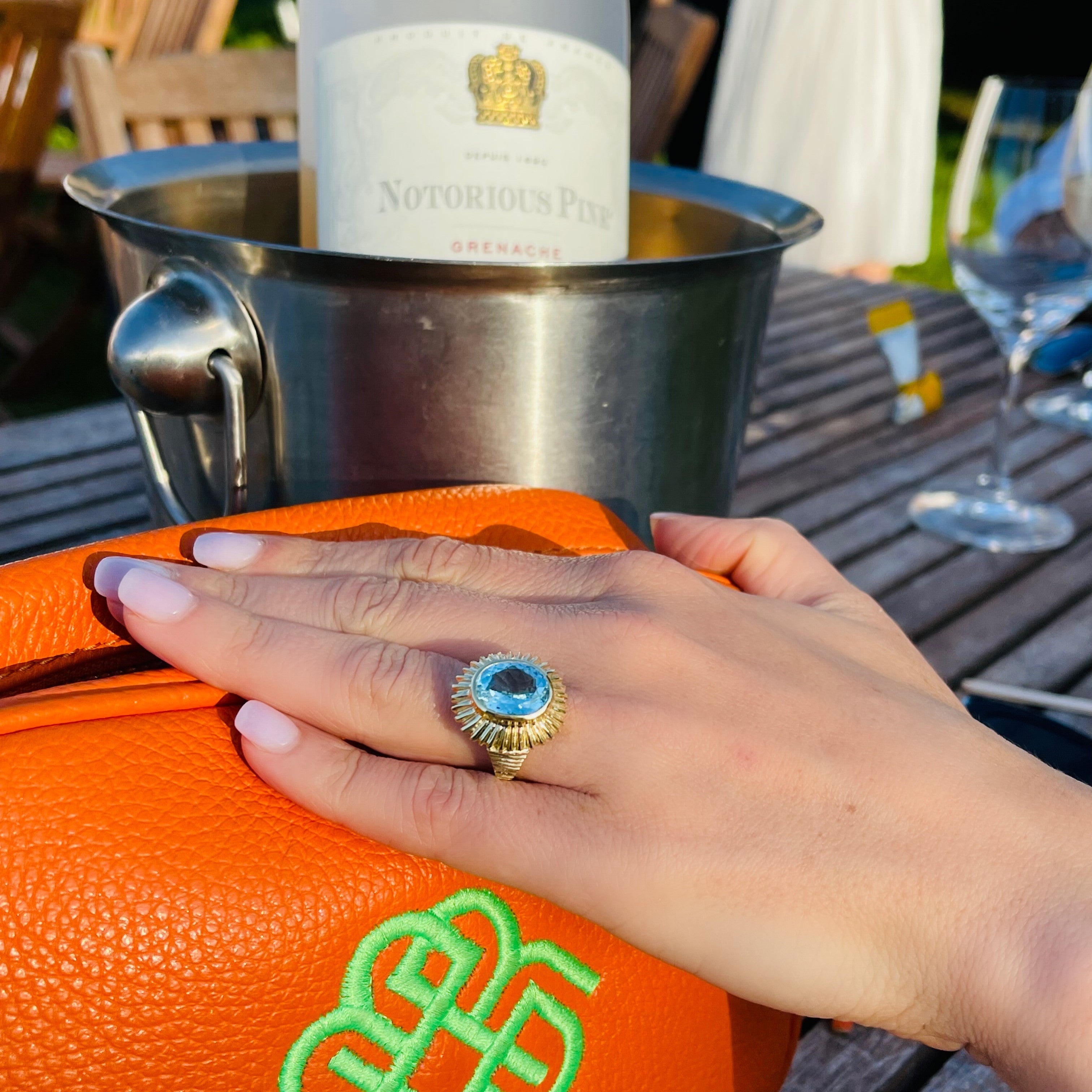 Blue Topaz Sunburst Cocktail Ring 1960s