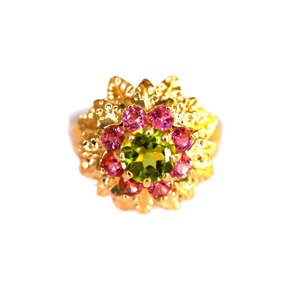 Peridot & Pink Tourmaline Dress Ring 1970