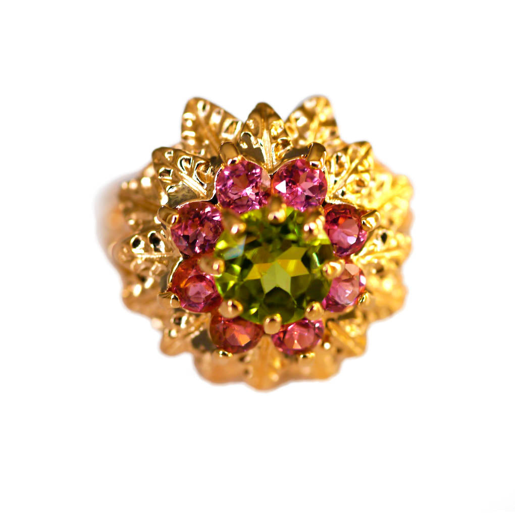 Peridot & Pink Tourmaline Dress Ring 1970