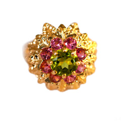 Peridot & Pink Tourmaline Dress Ring 1970