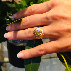 Peridot & Pink Tourmaline Dress Ring 1970