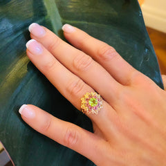 Peridot & Pink Tourmaline Dress Ring 1970
