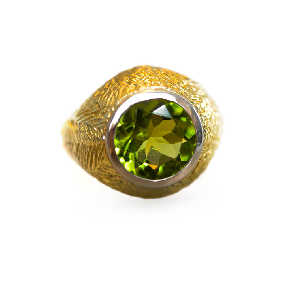 Peridot Platinum and Gold Bombe Cocktail Ring