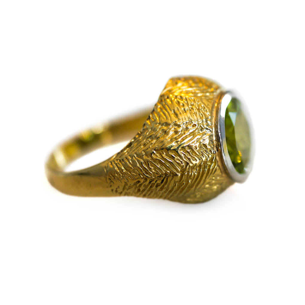 Peridot Platinum and Gold Bombe Cocktail Ring