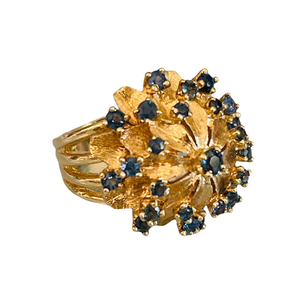 Vintage 1970s Bombé Sapphire Cocktail Ring, nicknamed "Le Cactus de Baroque Rocks" photographed on a white background