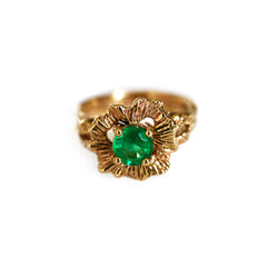 Emerald Flower Power Barked Dress Ring c.1970s