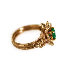 Emerald Flower Power Barked Dress Ring c.1970s