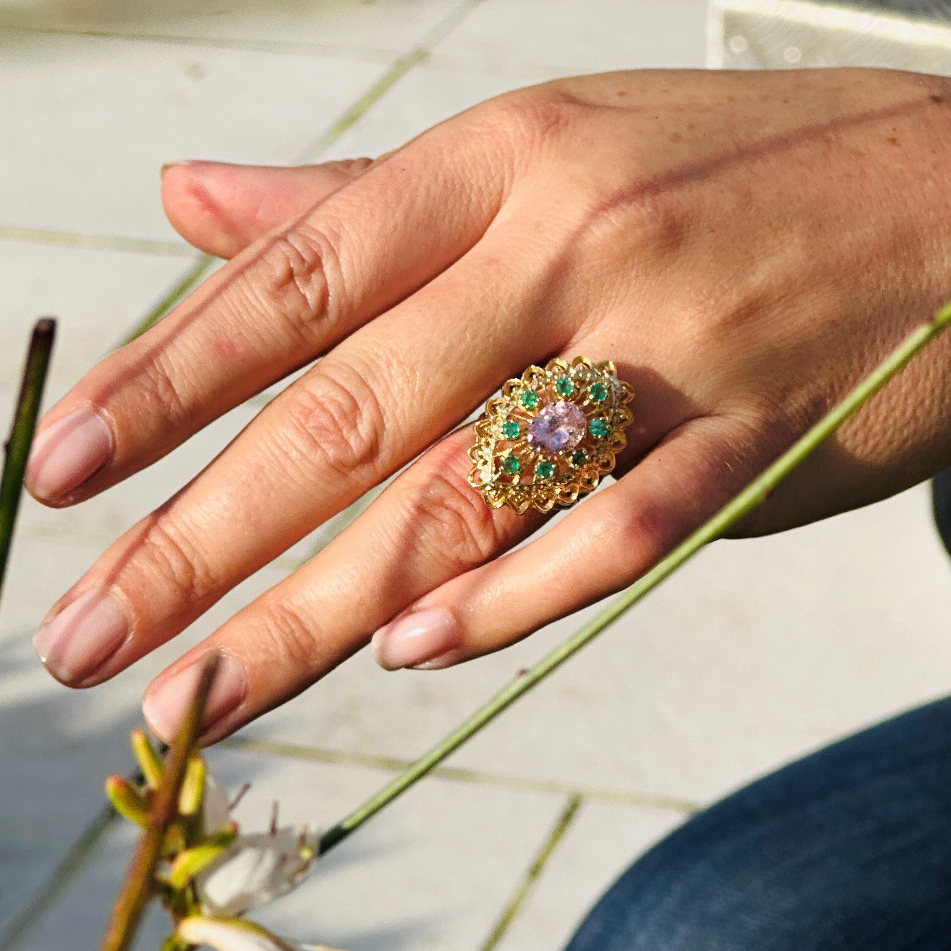 Emerald & Morganite Cocktail Ring 1974