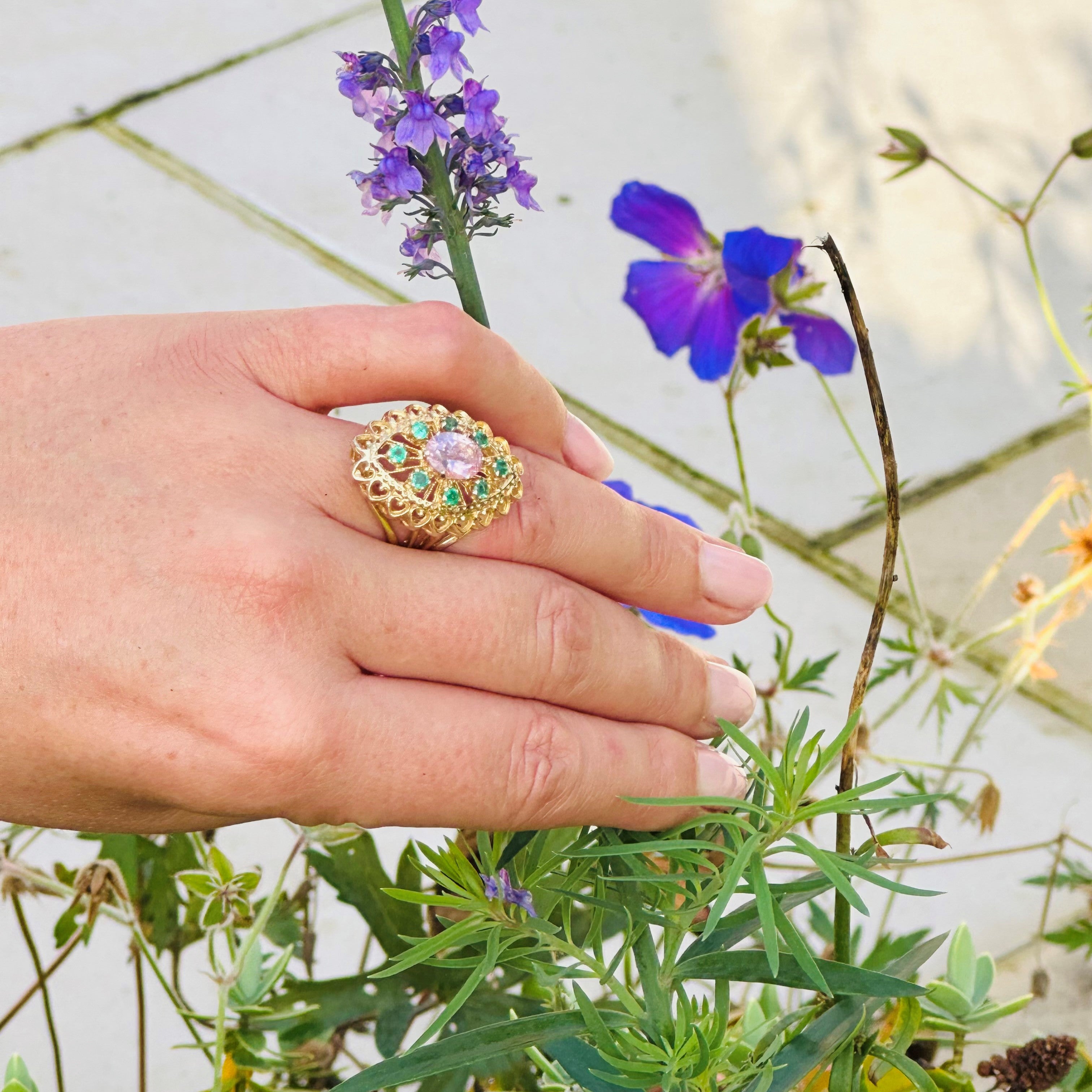 Emerald & Morganite Cocktail Ring 1974
