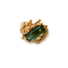 Green Tourmaline Barked Cocktail Ring 1972