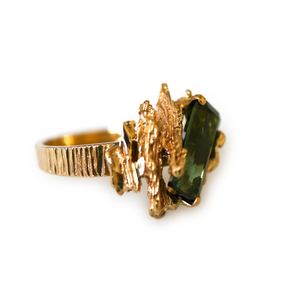 Green Tourmaline Barked Cocktail Ring 1972
