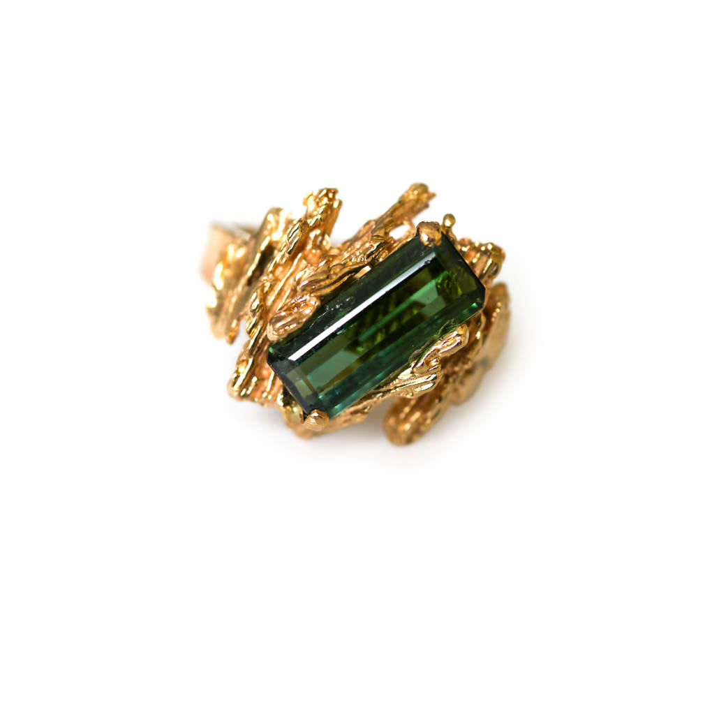 Green Tourmaline Barked Cocktail Ring 1972