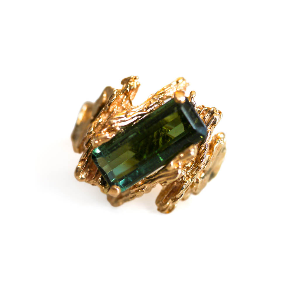 Green Tourmaline Barked Cocktail Ring 1972