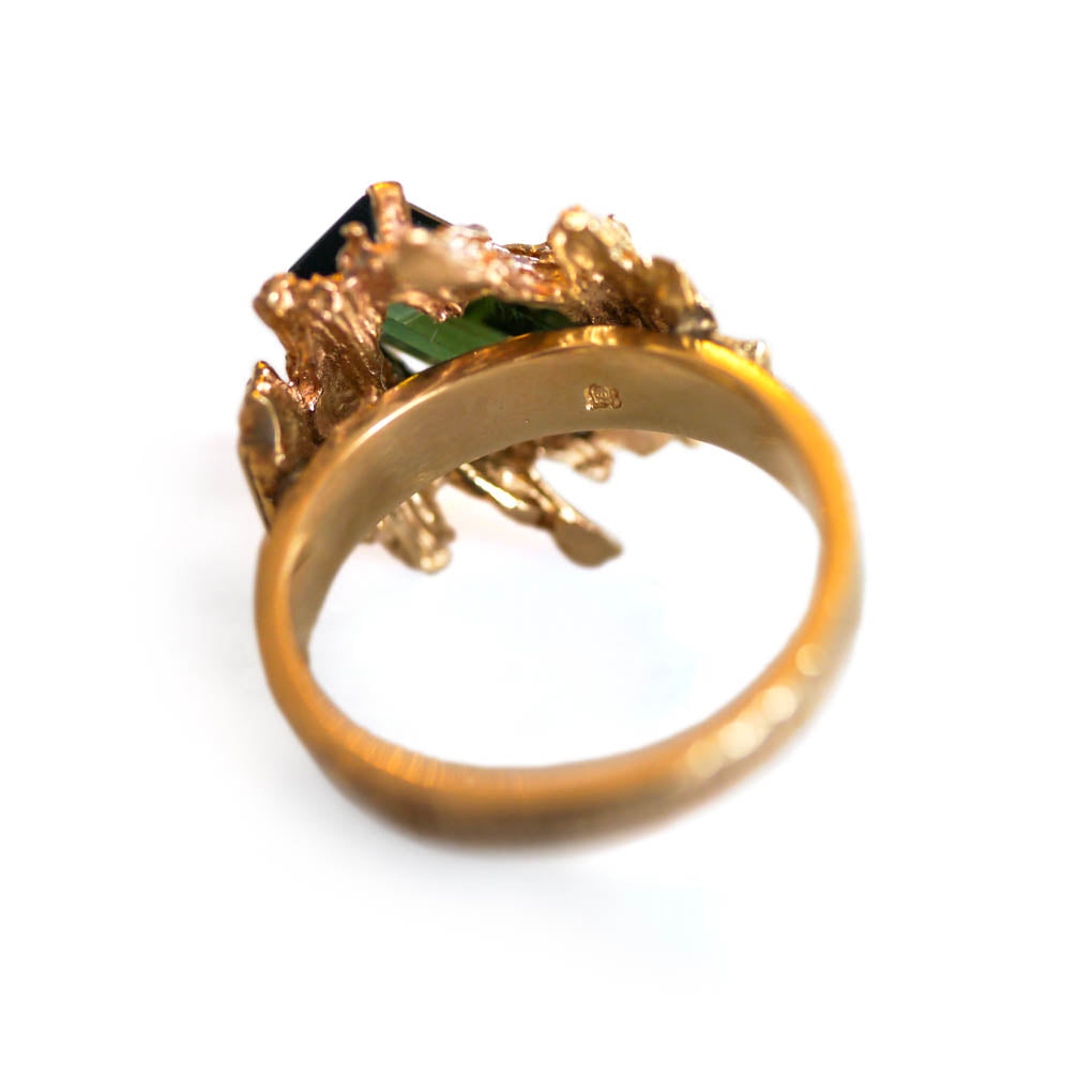 Green Tourmaline Barked Cocktail Ring 1972