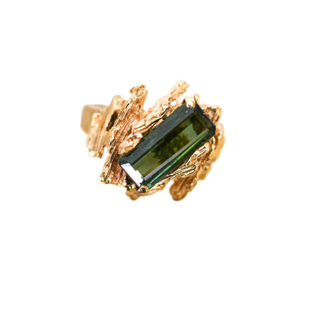 Green Tourmaline Barked Cocktail Ring 1972