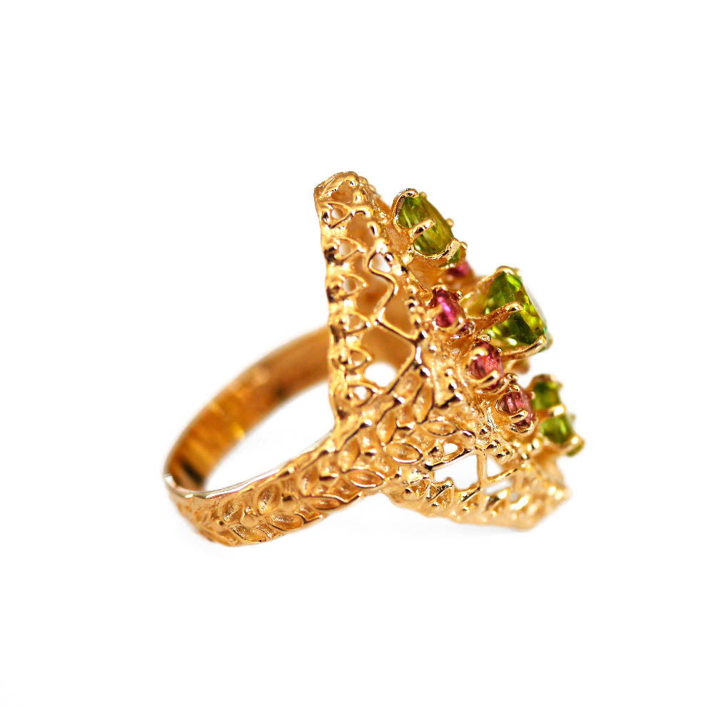 Peridot & Pink Tourmaline 1973 Cocktail Ring