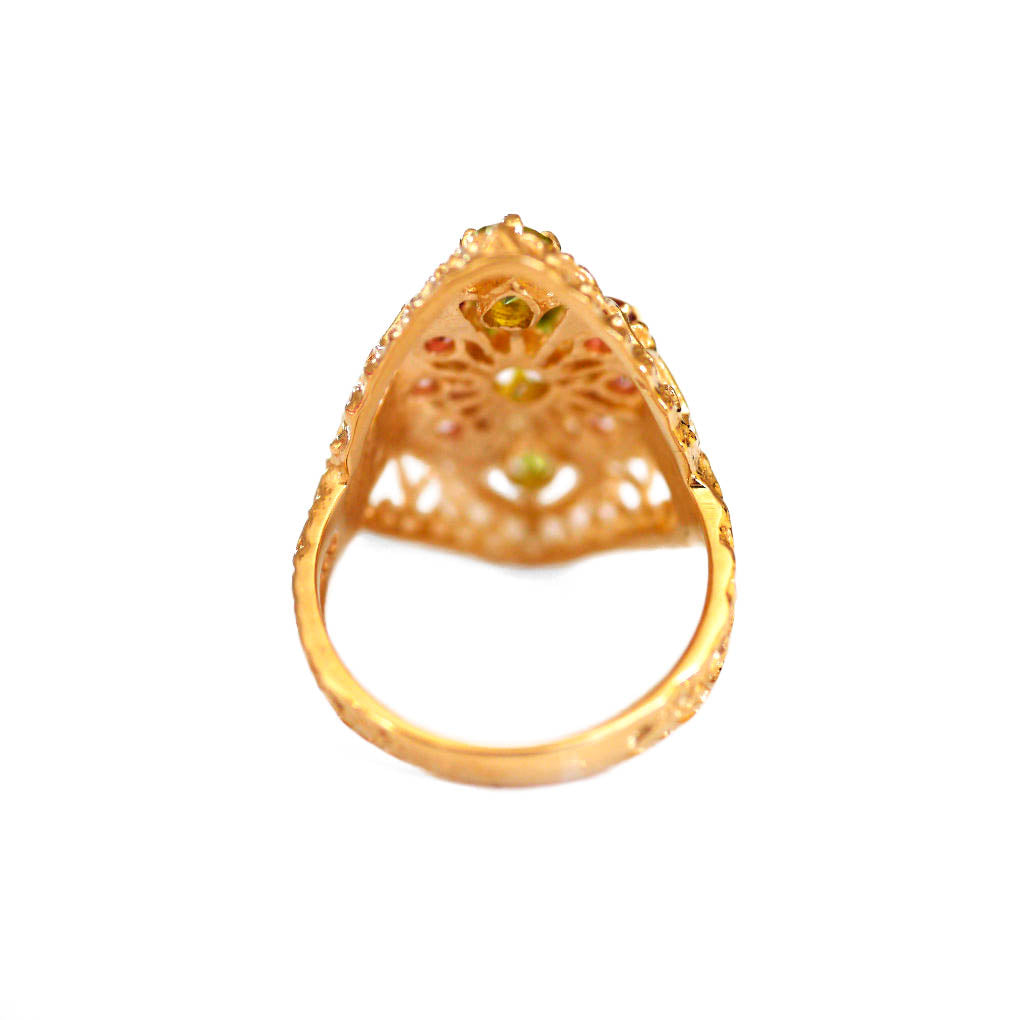 Peridot & Pink Tourmaline 1973 Cocktail Ring