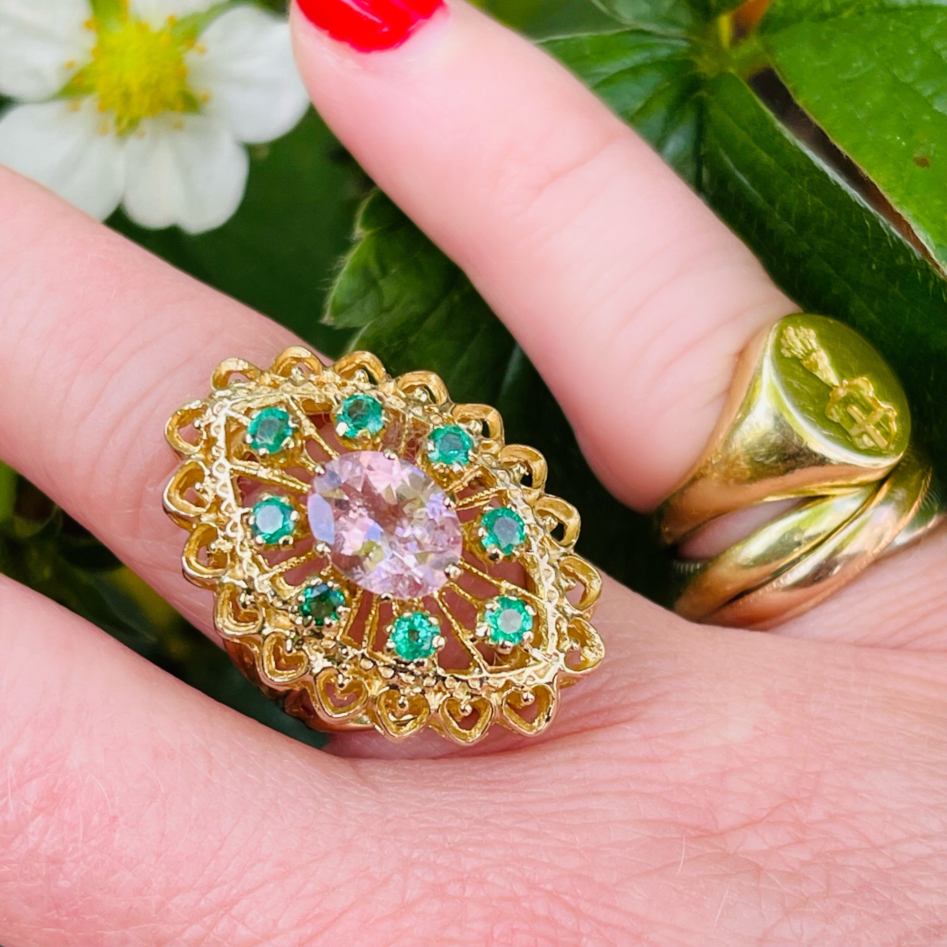 Emerald & Morganite Cocktail Ring 1974