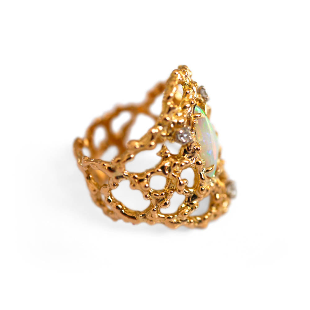 1977 Vintage Opal & Diamond Cocktail Ring