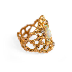 1977 Vintage Opal & Diamond Cocktail Ring