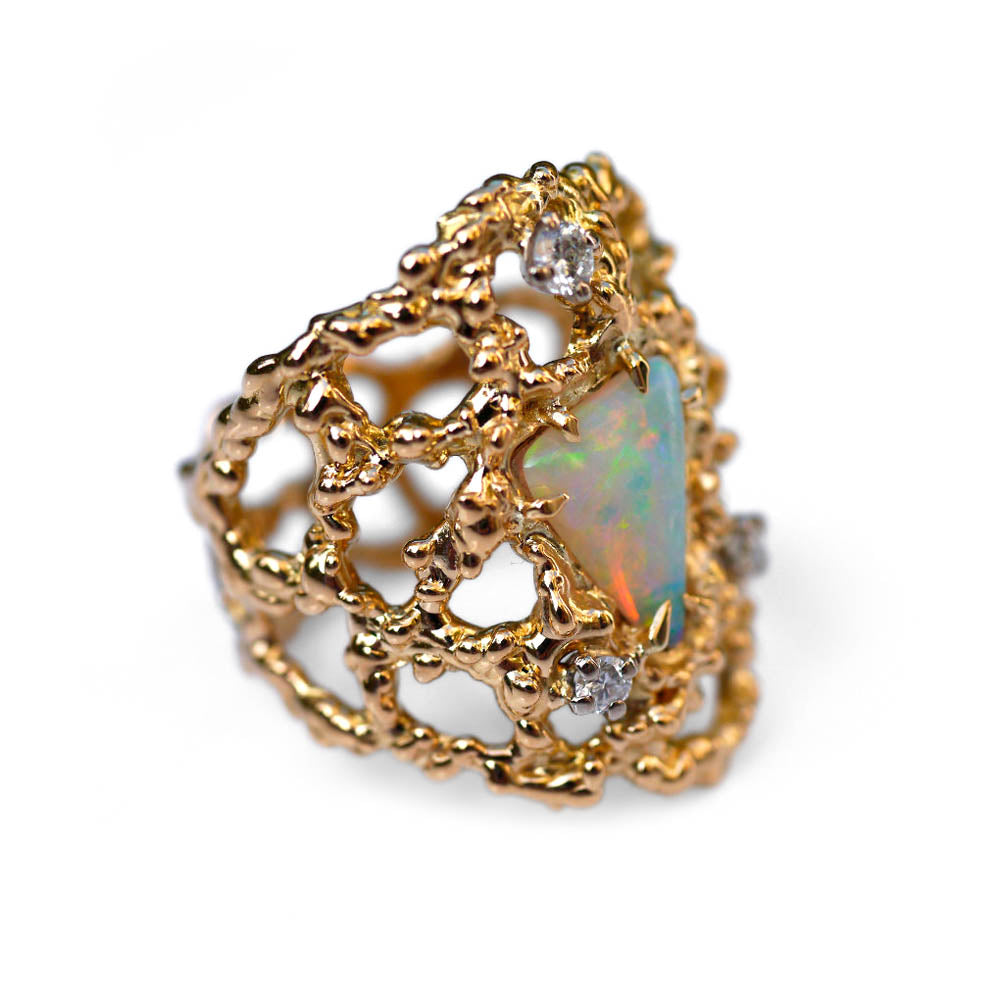 Opal & Diamond Vintage Cocktail Ring 1977