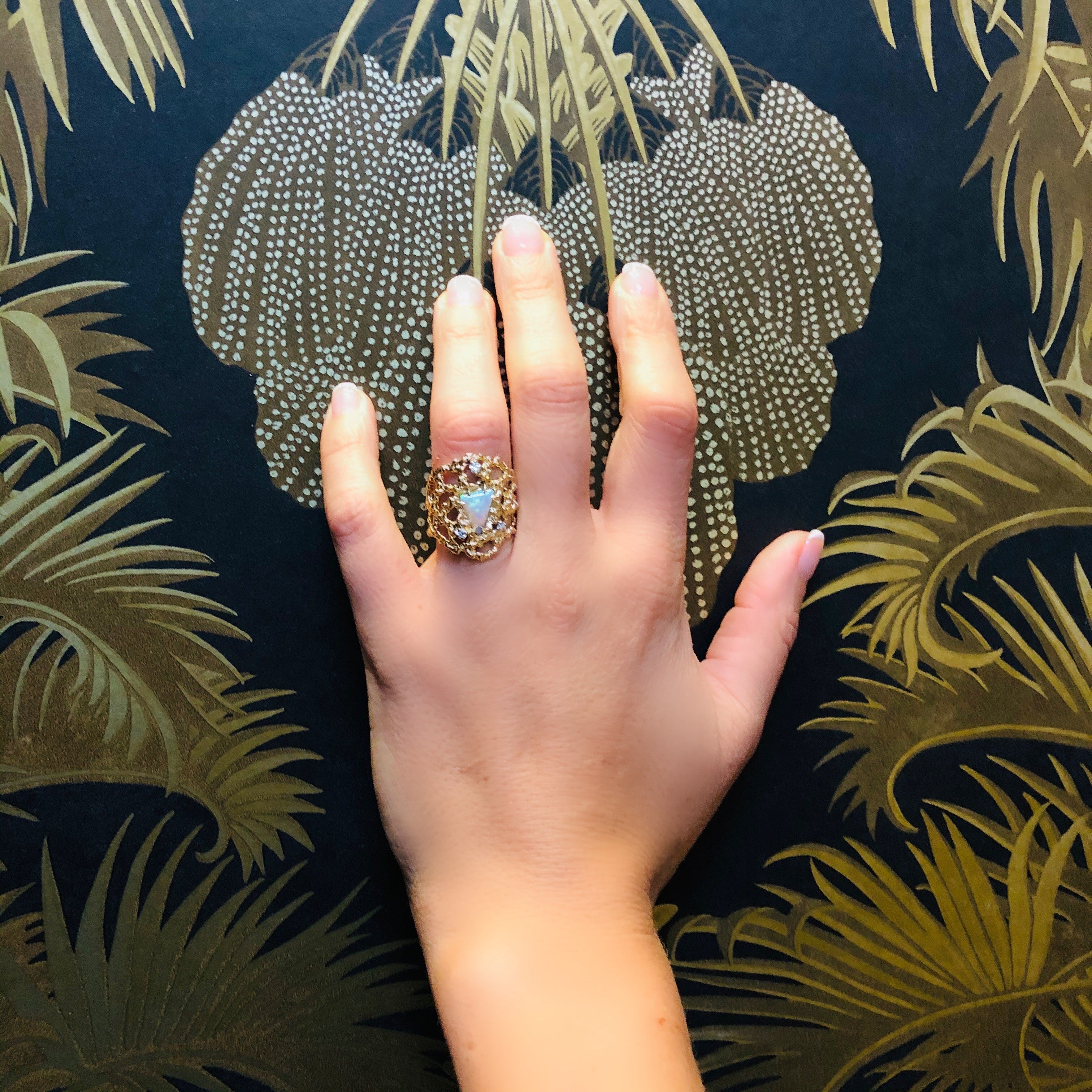 Opulent Opal & Diamond Cocktail Ring 1977