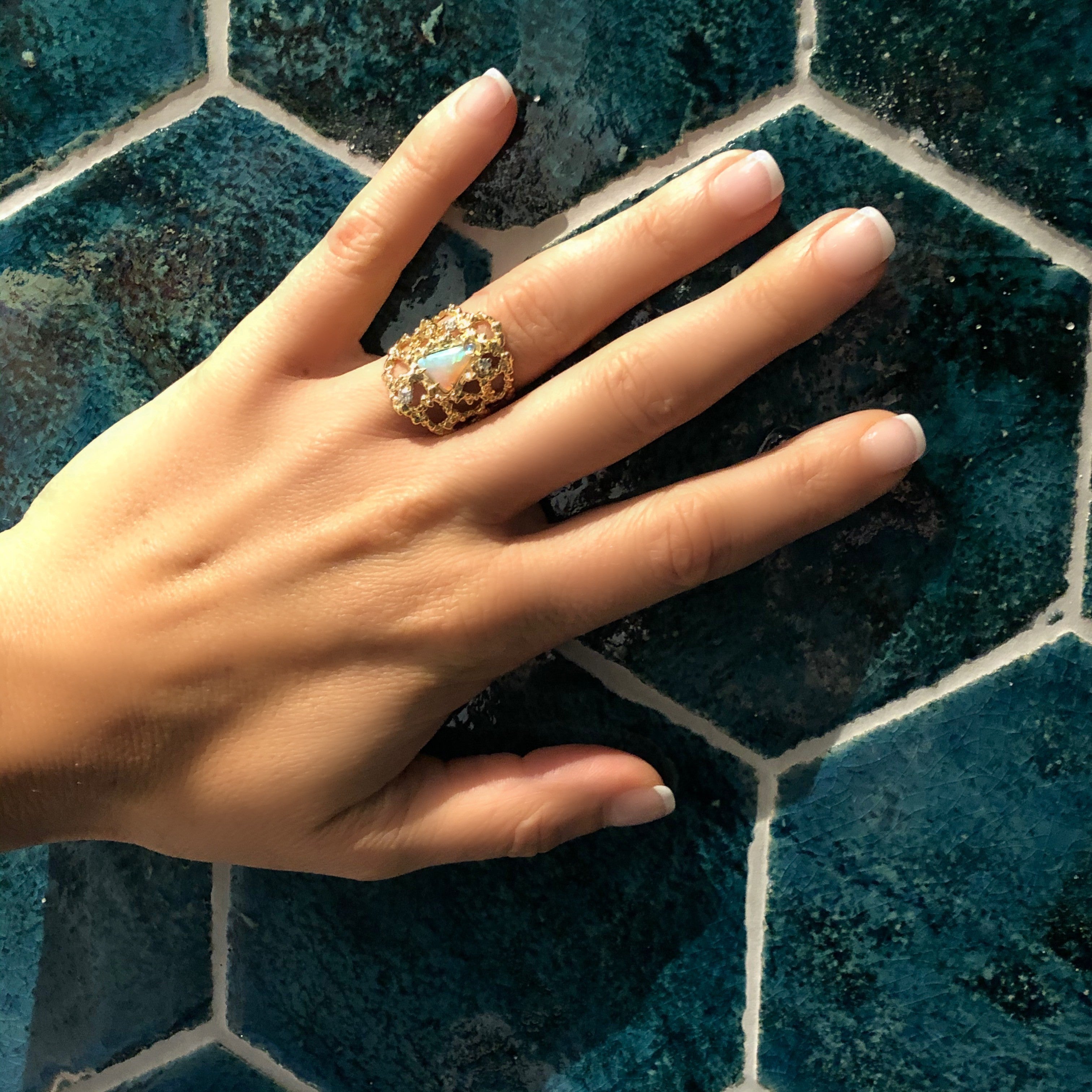 Opulent Opal & Diamond Cocktail Ring 1977