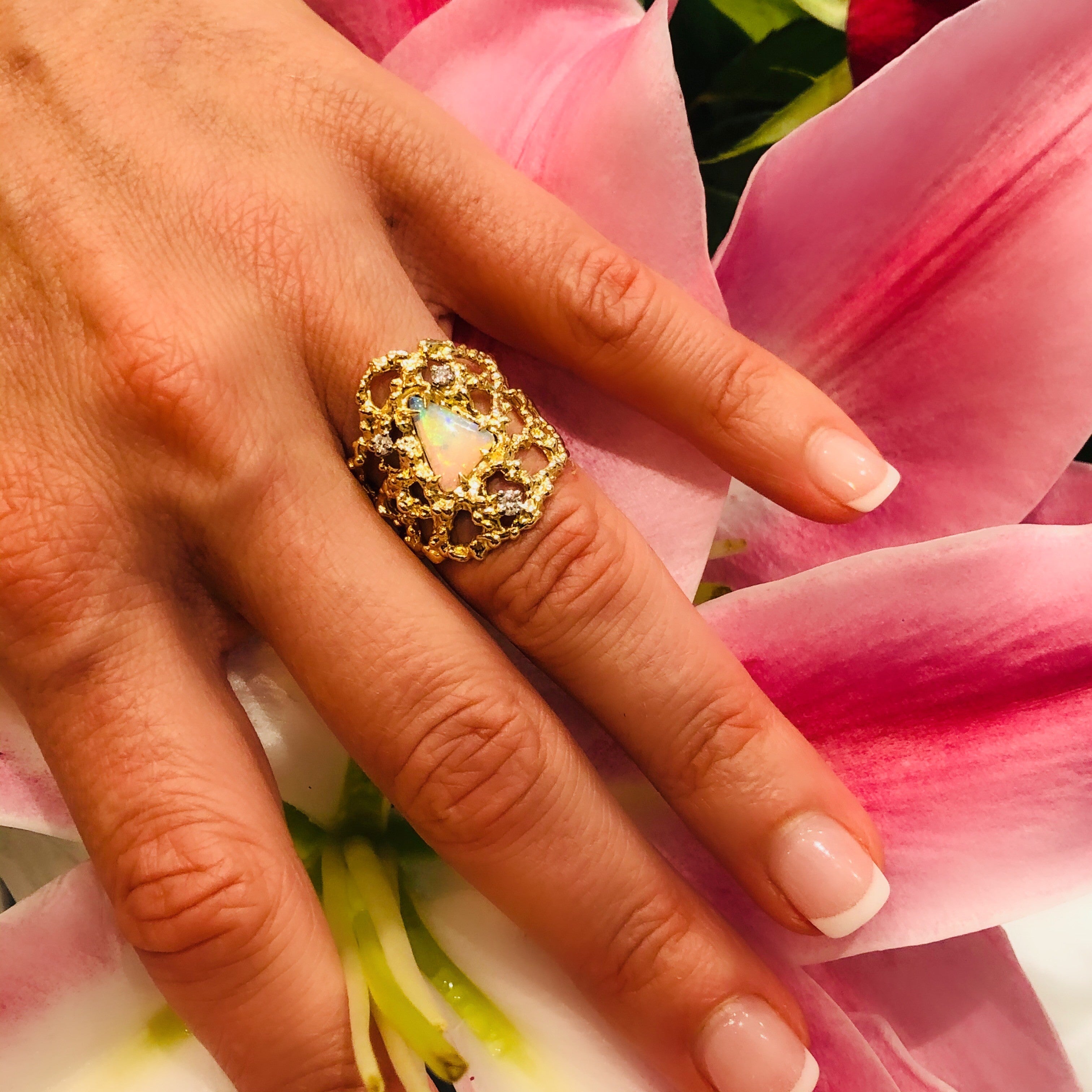 Opulent Opal & Diamond Cocktail Ring 1977