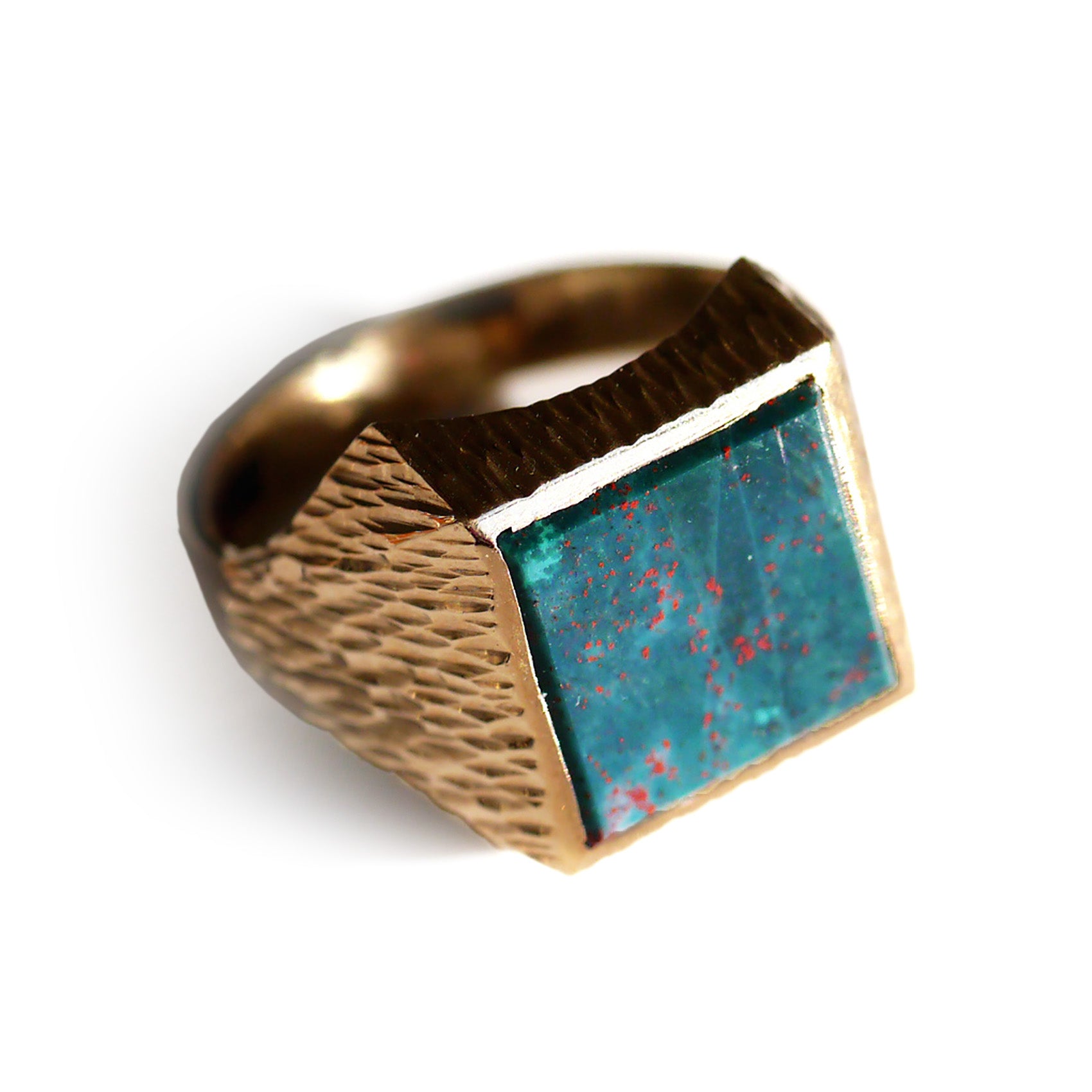 Swaggering Seventies Bloodstone & Barked Gold Ring